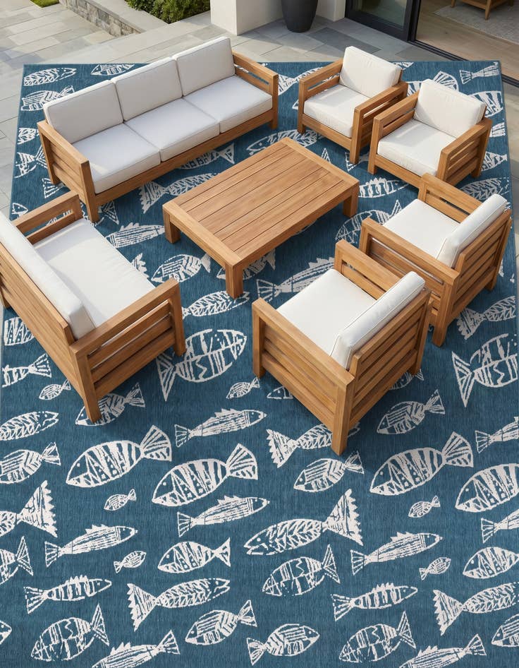 Detail image of 9' x 12' Easy-Clean Coastal Indoor / Outdoor Rug