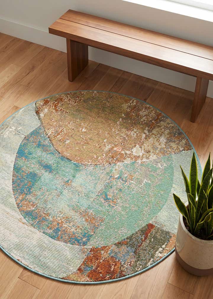 4' 1 x 4' 1 Easy-Clean Modern Indoor / Outdoor Round Rug