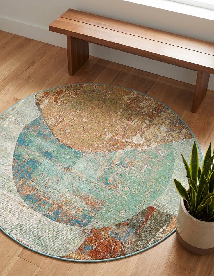 Detail image of 4' 1 x 4' 1 Easy-Clean Modern Indoor / Outdoor Round Rug