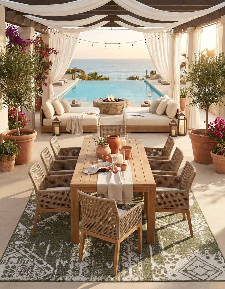 Detail image of 10' 8 x 10' 8 Easy-Clean Bohemian Indoor / Outdoor Square Rug