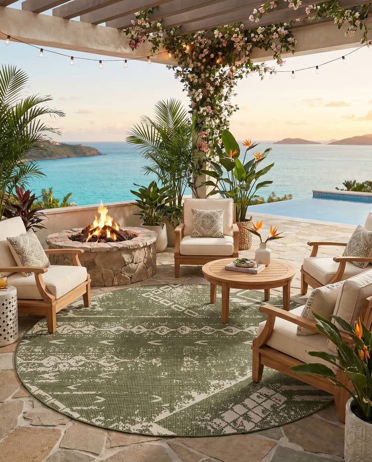 Detail image of 13' x 13' Easy-Clean Bohemian Indoor / Outdoor Round Rug