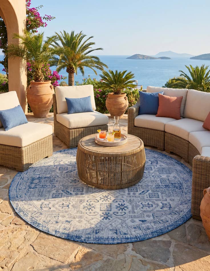 Detail image of 5' 3 x 5' 3 Easy-Clean Aztec Indoor / Outdoor Round Rug