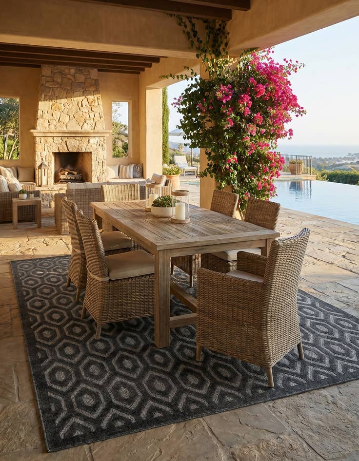Detail image of 9' x 12' Easy-Clean Trellis Textured Indoor / Outdoor Rug