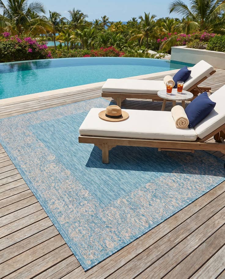 Detail image of 5' 3 x 8' Easy-Clean Border Indoor / Outdoor Rug