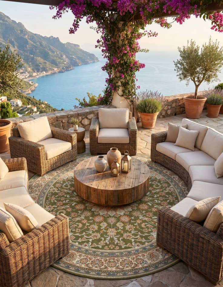 Detail image of 7' 10 x 7' 10 Easy-Clean Traditional Indoor / Outdoor Round Rug