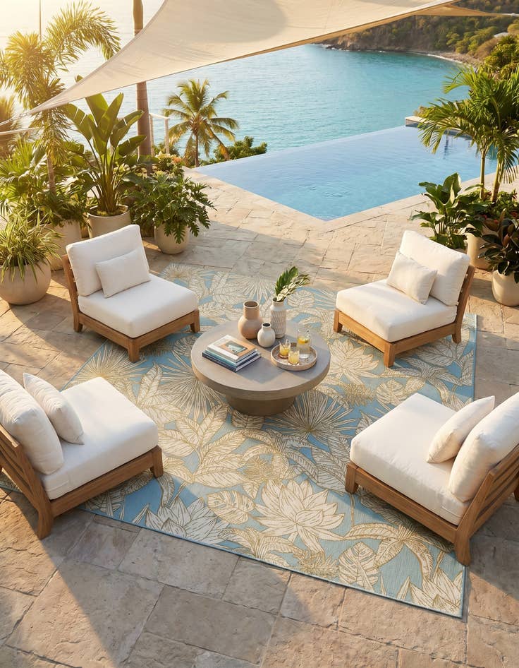 Detail image of 10' x 10' Easy-Clean Botanical Indoor / Outdoor Square Rug