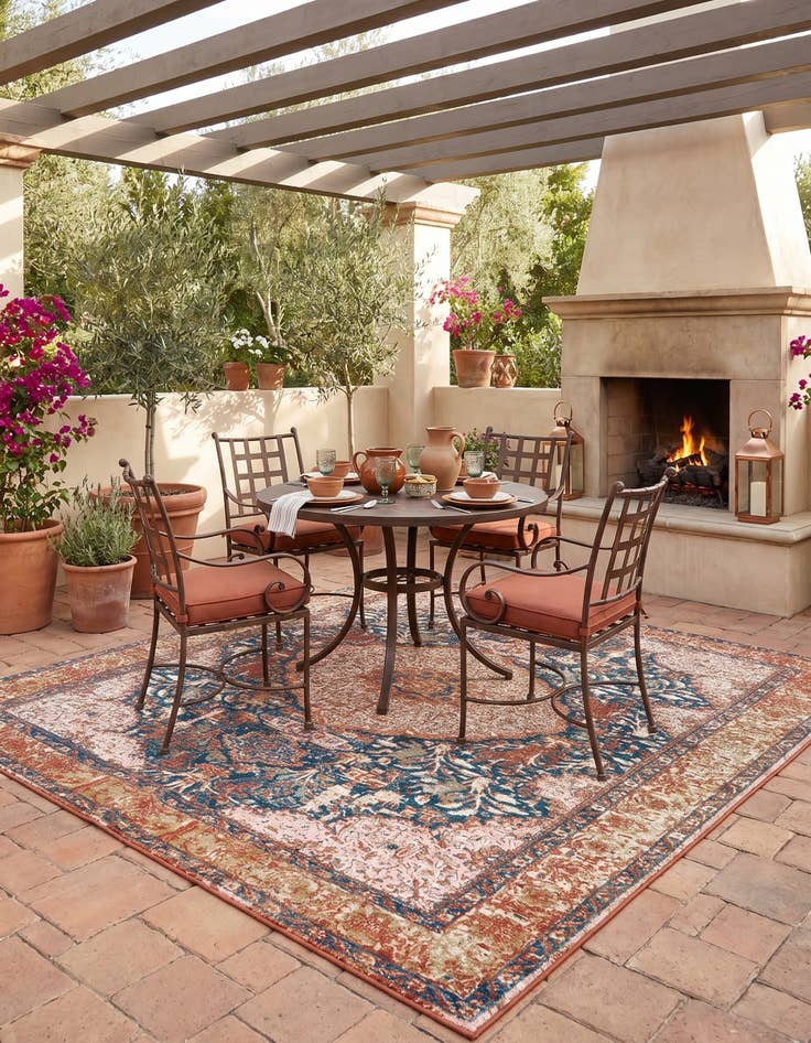 Detail image of 7' 10 x 7' 10 Easy-Clean Traditional Indoor / Outdoor Square Rug