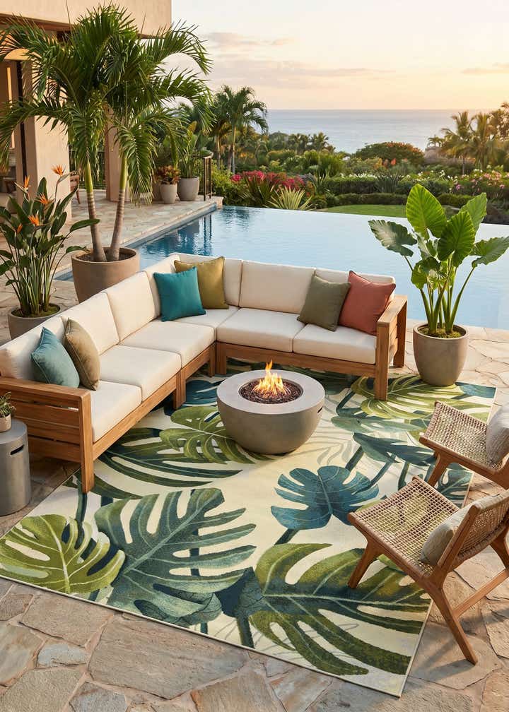 7' x 10' Easy-Clean Botanical Indoor / Outdoor Rug