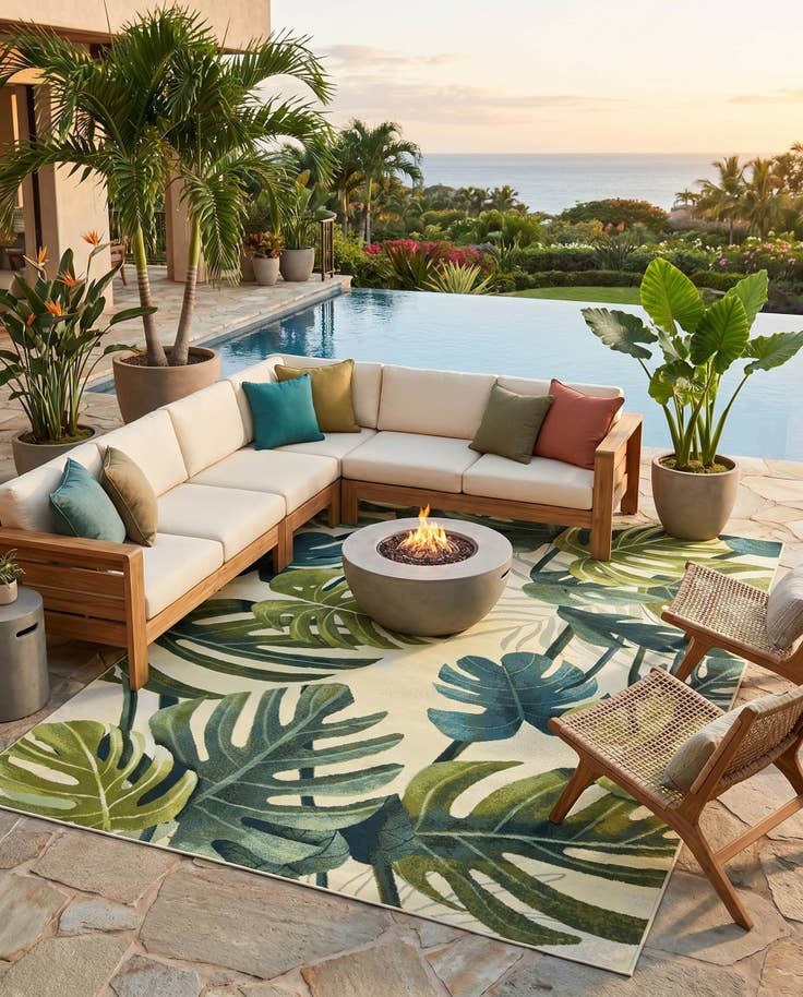 Detail image of 7' x 10' Easy-Clean Botanical Indoor / Outdoor Rug