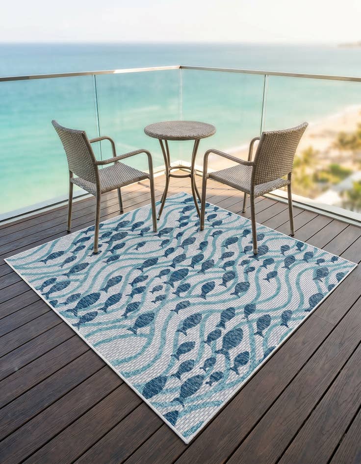 Detail image of 5' 3 x 5' 3 Easy-Clean Coastal Indoor / Outdoor Square Rug
