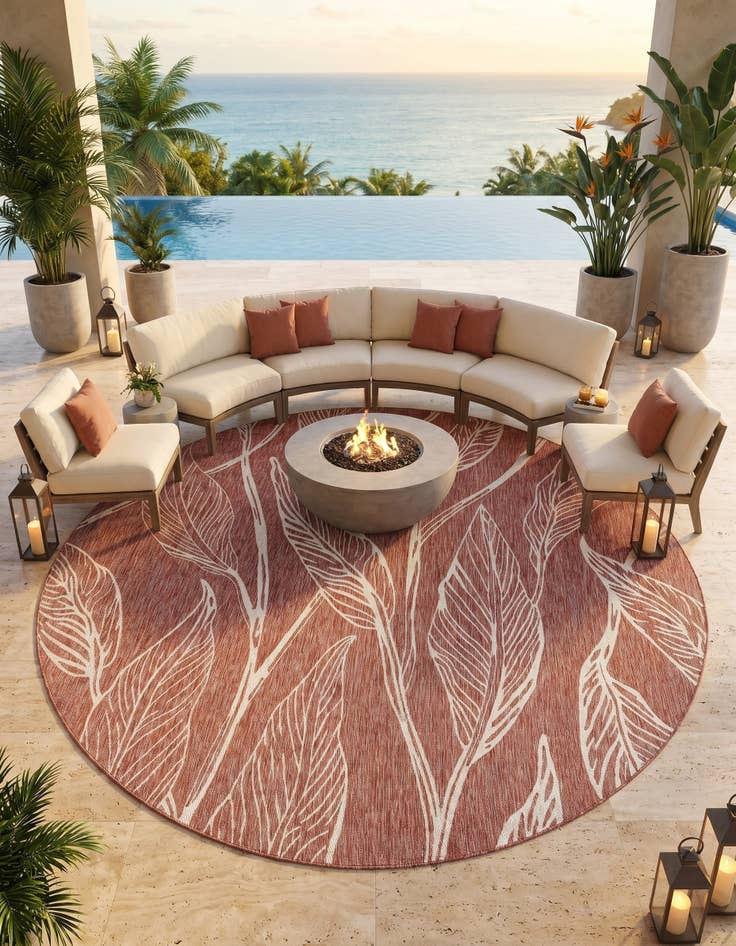Detail image of 13' x 13' Easy-Clean Botanical Indoor / Outdoor Round Rug