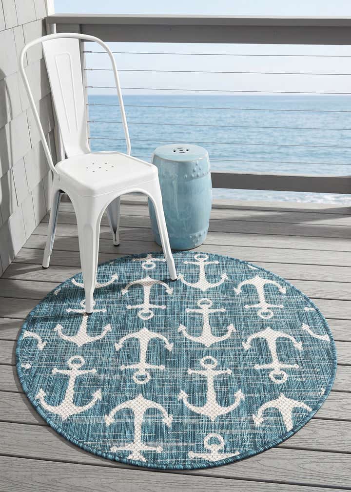 3' x 3' Easy-Clean Coastal Indoor / Outdoor Round Rug