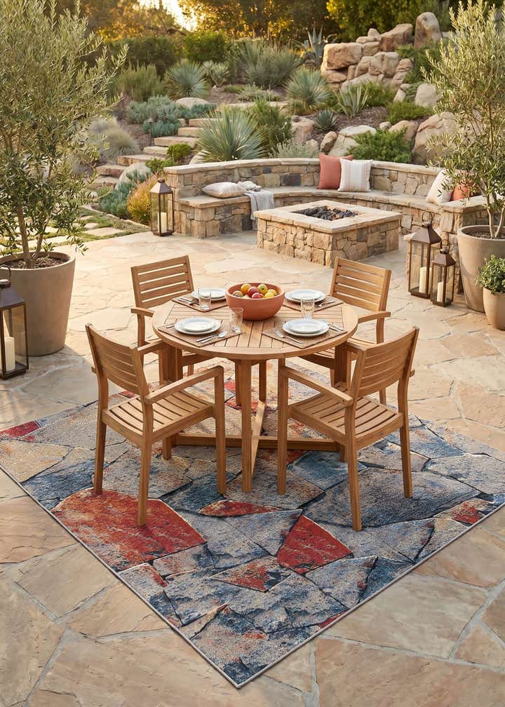 7' 10 x 7' 10 Easy-Clean Modern Indoor / Outdoor Square Rug