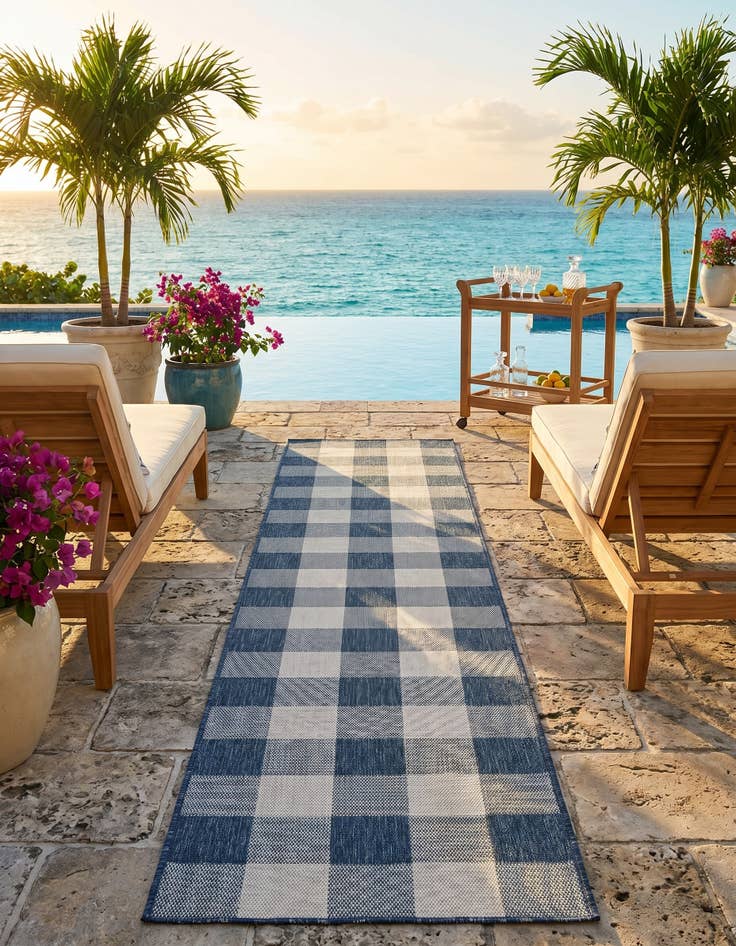 Detail image of 2' 7 x 12' Easy-Clean Checkered Indoor / Outdoor Runner Rug