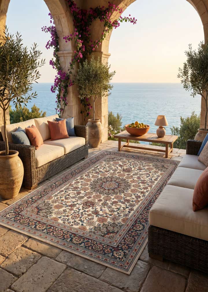 5' 3 x 8' Easy-Clean Traditional Indoor / Outdoor Rug