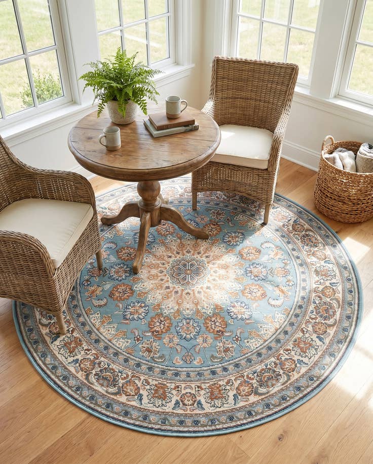 Detail image of 4' 1 x 4' 1 Easy-Clean Traditional Indoor / Outdoor Round Rug