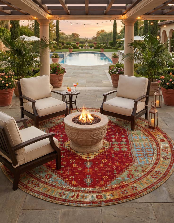 Detail image of 10' x 10' Easy-Clean Traditional Indoor / Outdoor Round Rug