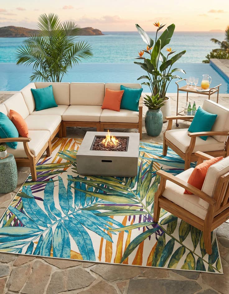 Detail image of 10' x 10' Easy-Clean Botanical Indoor / Outdoor Square Rug