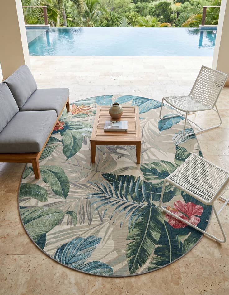 Detail image of 5' 3 x 8' Easy-Clean Botanical Indoor / Outdoor Oval Rug