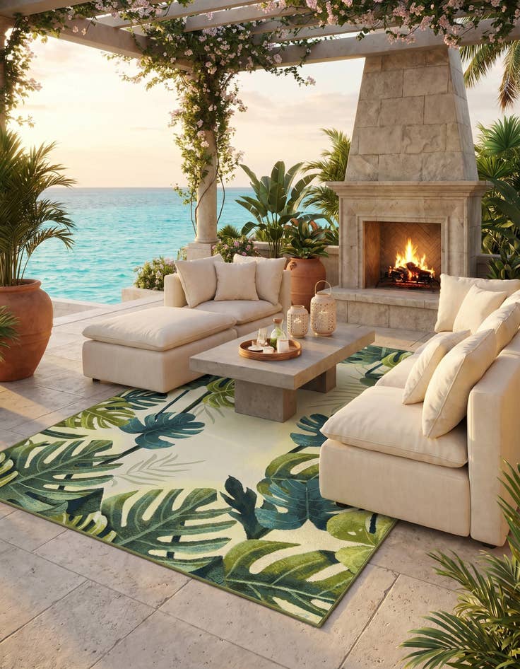 Detail image of 7' 10 x 11' Easy-Clean Botanical Indoor / Outdoor Rug