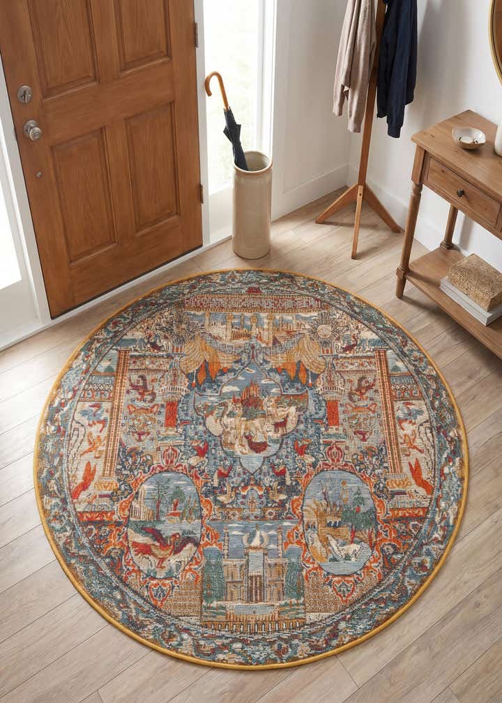 4' x 4' Easy-Clean Traditional Indoor / Outdoor Round Rug
