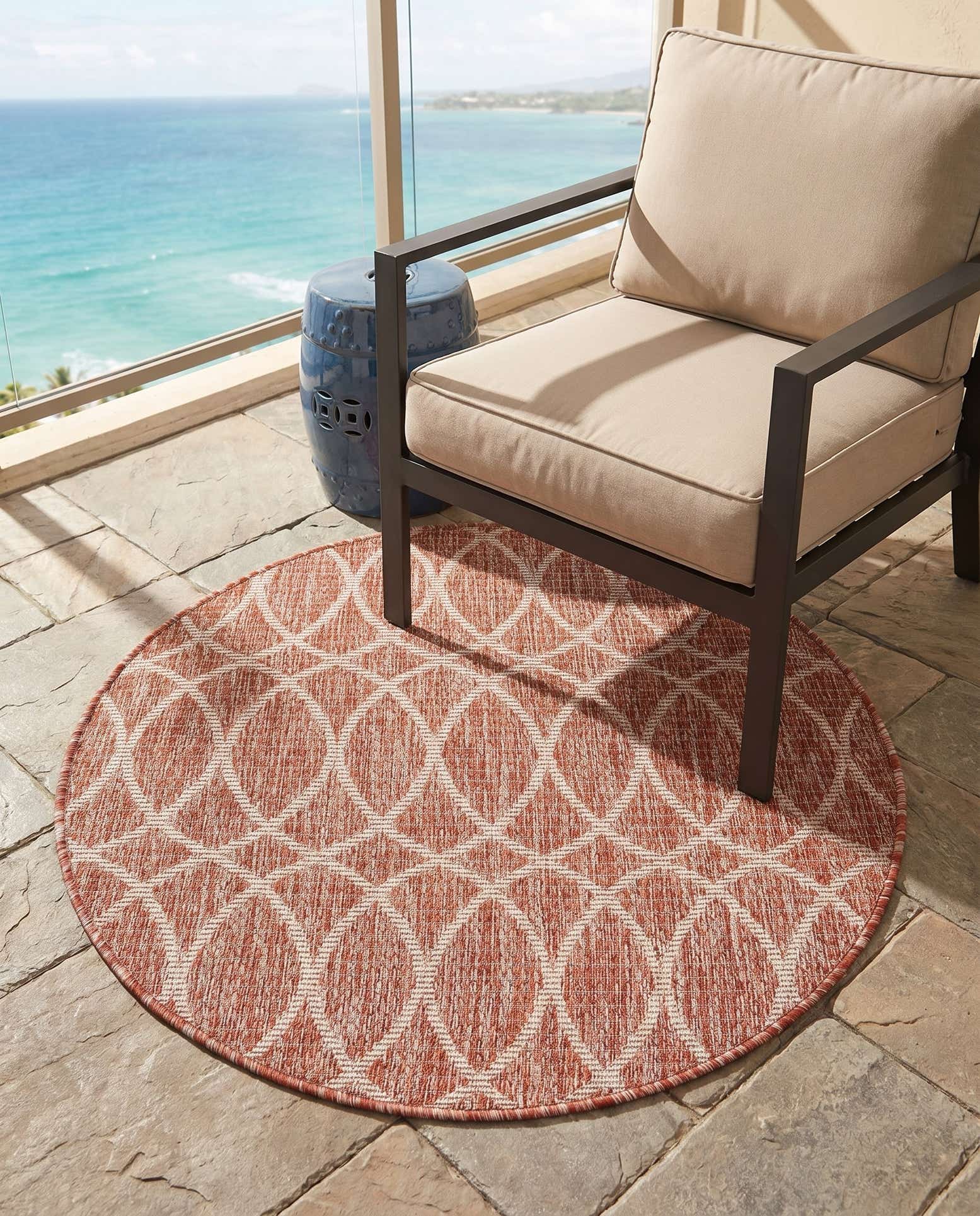 3' x 3' Easy-Clean Trellis Indoor / Outdoor Round Rug