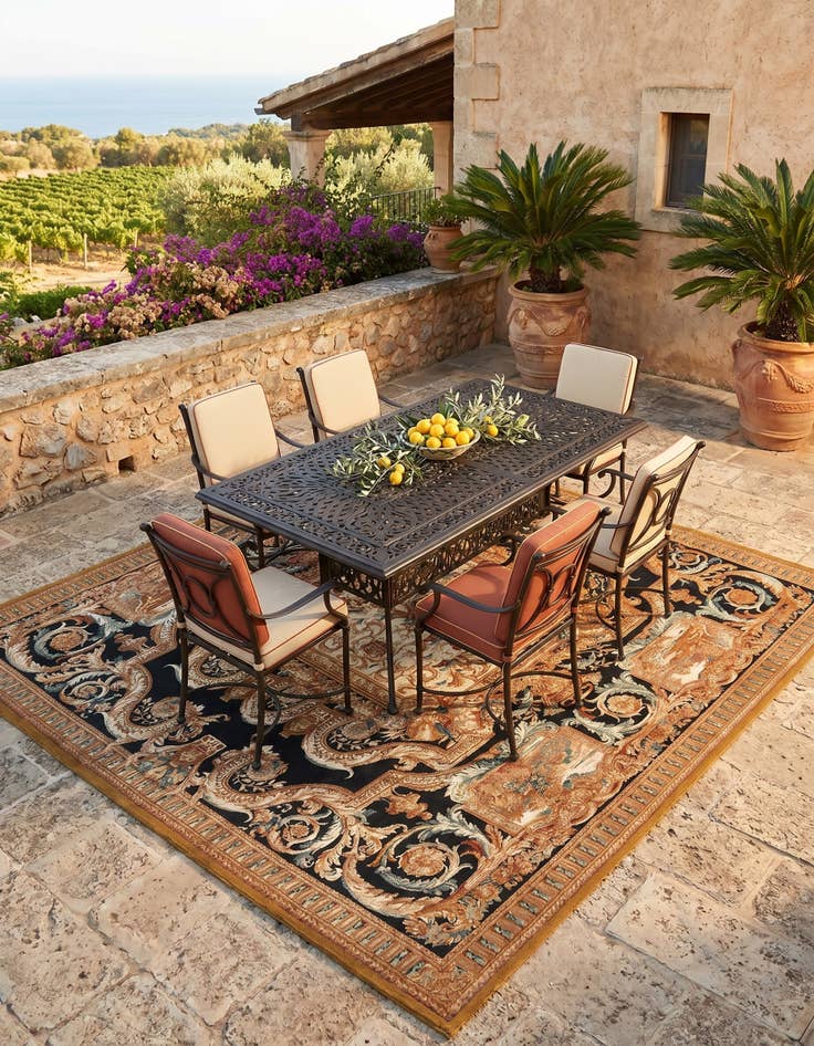 Detail image of 10' x 10' Easy-Clean Traditional Indoor / Outdoor Square Rug
