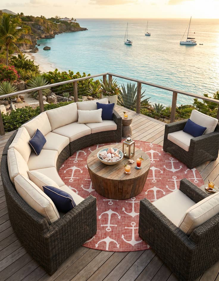 Detail image of 10' x 10' Easy-Clean Coastal Indoor / Outdoor Round Rug