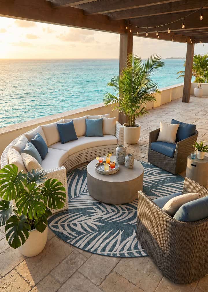 7' 10 x 7' 10 Easy-Clean Botanical Indoor / Outdoor Round Rug