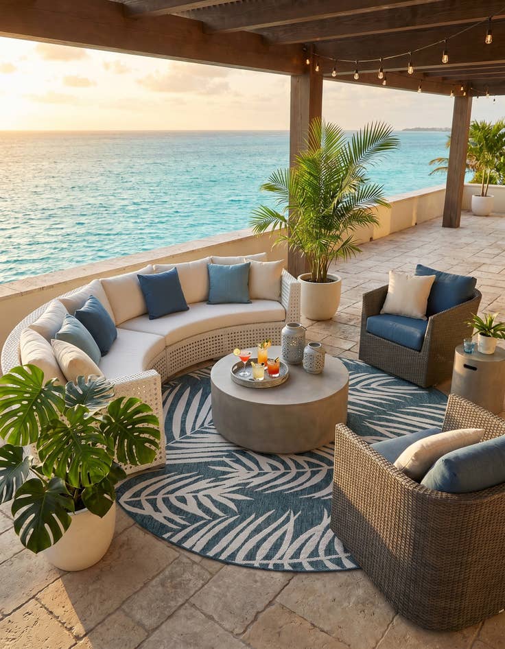 Detail image of 7' 10 x 7' 10 Easy-Clean Botanical Indoor / Outdoor Round Rug