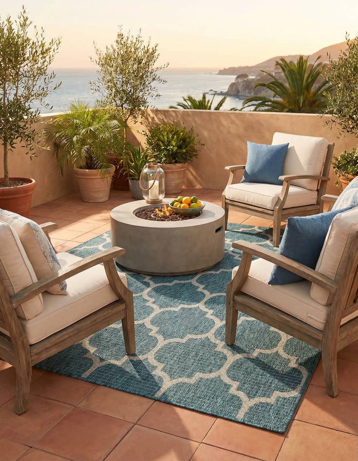 Detail image of 5' 3 x 5' 3 Easy-Clean Lattice Indoor / Outdoor Square Rug