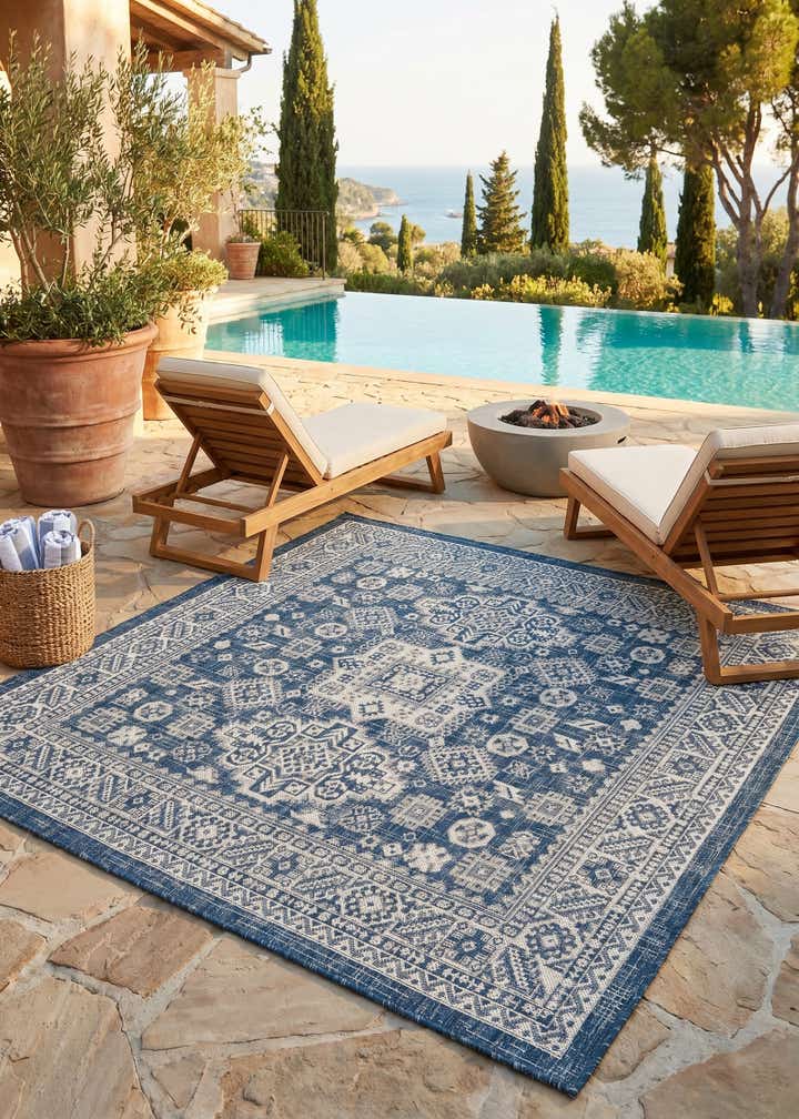 5' 3 x 5' 3 Easy-Clean Aztec Indoor / Outdoor Square Rug