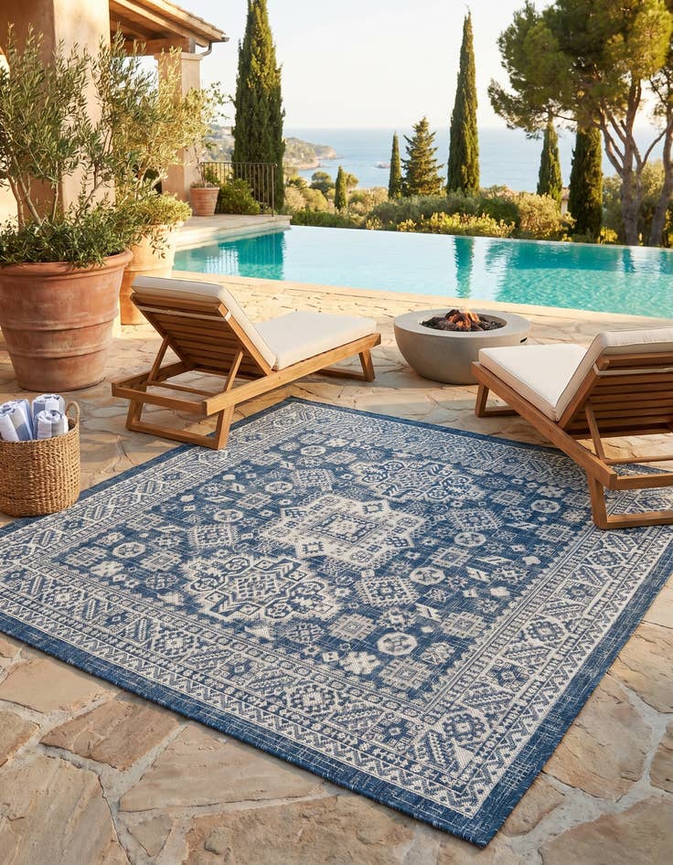 Detail image of 5' 3 x 5' 3 Easy-Clean Aztec Indoor / Outdoor Square Rug
