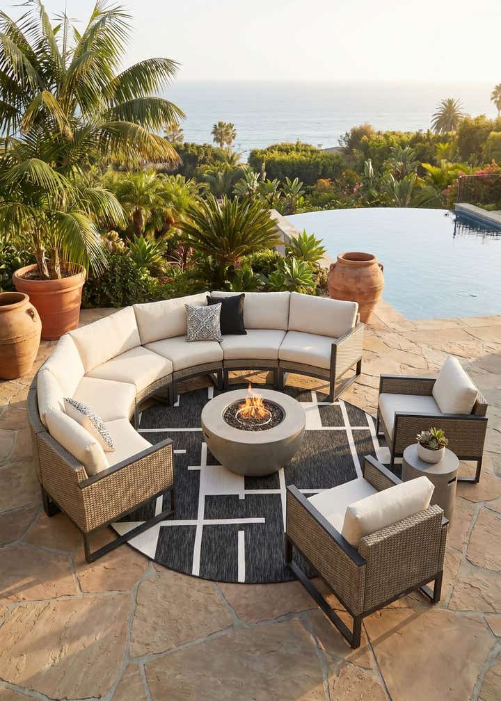 10' x 10' Easy-Clean Modern Indoor / Outdoor Round Rug