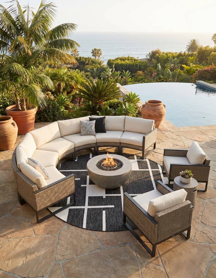 Detail image of 10' x 10' Easy-Clean Modern Indoor / Outdoor Round Rug