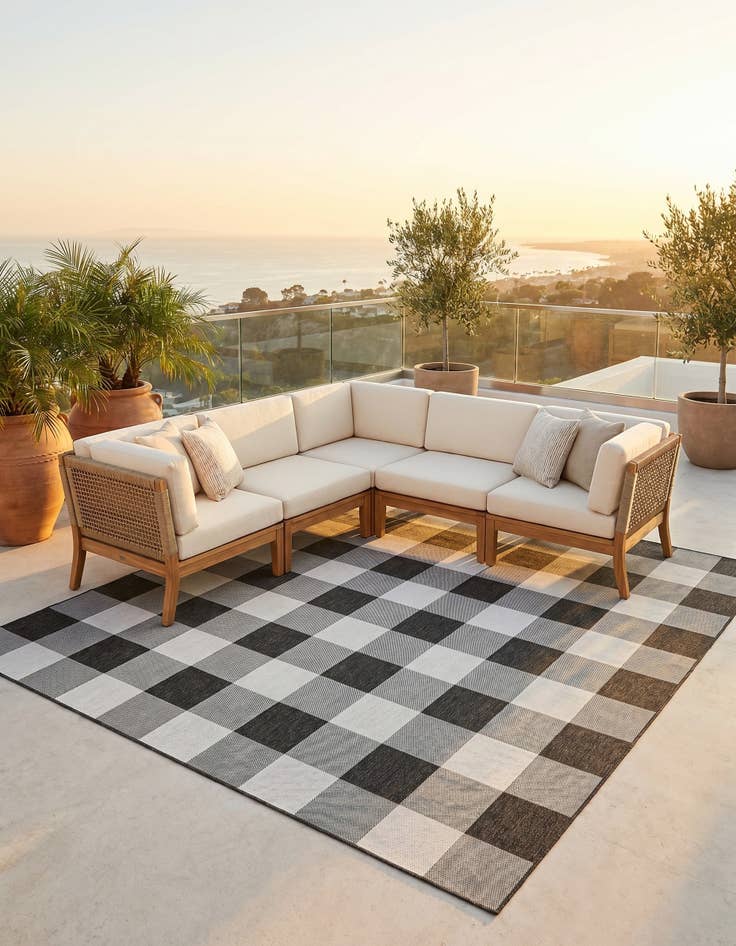 Detail image of 10' x 10' Easy-Clean Checkered Indoor / Outdoor Square Rug