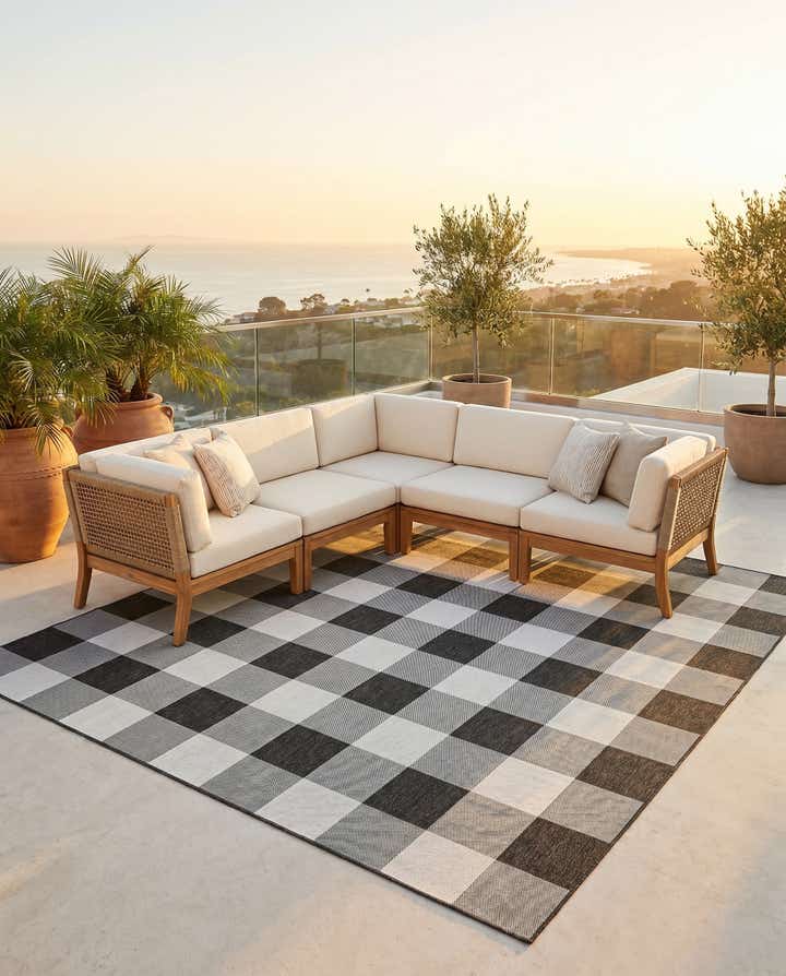 10' x 10' Easy-Clean Checkered Indoor / Outdoor Square Rug