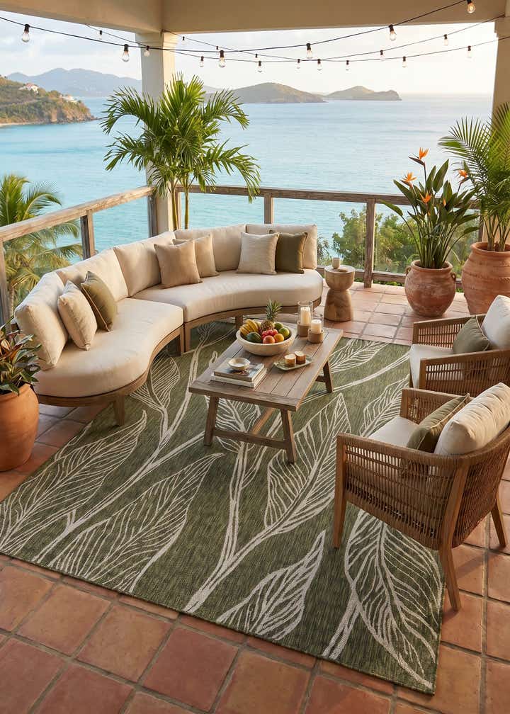 7' 10 x 10' Easy-Clean Botanical Indoor / Outdoor Rug