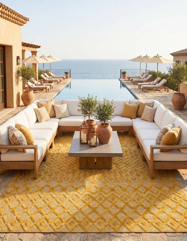 Detail image of 9' x 12' Easy-Clean Trellis Textured Indoor / Outdoor Rug