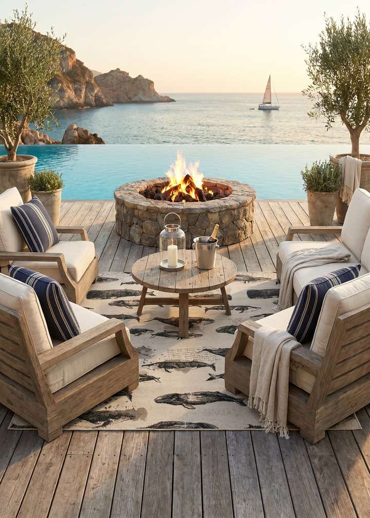 7' 10 x 7' 10 Easy-Clean Coastal Indoor / Outdoor Square Rug