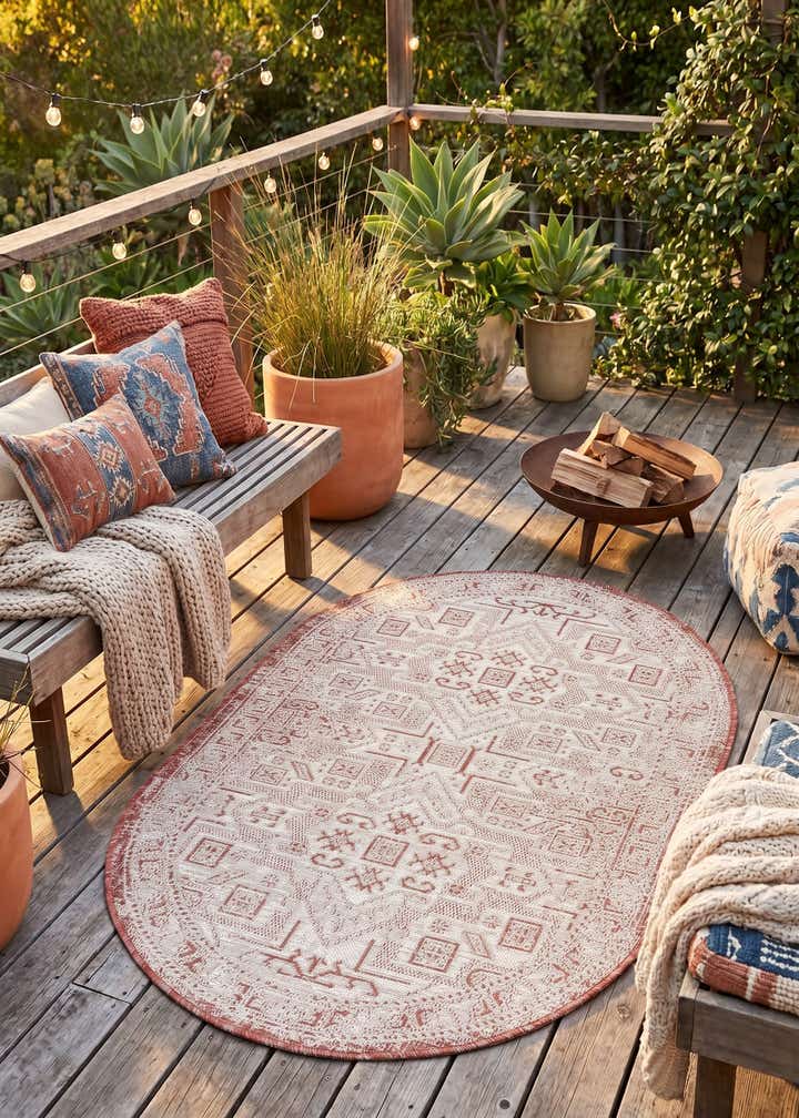 3' x 5' 3 Easy-Clean Aztec Indoor / Outdoor Oval Rug