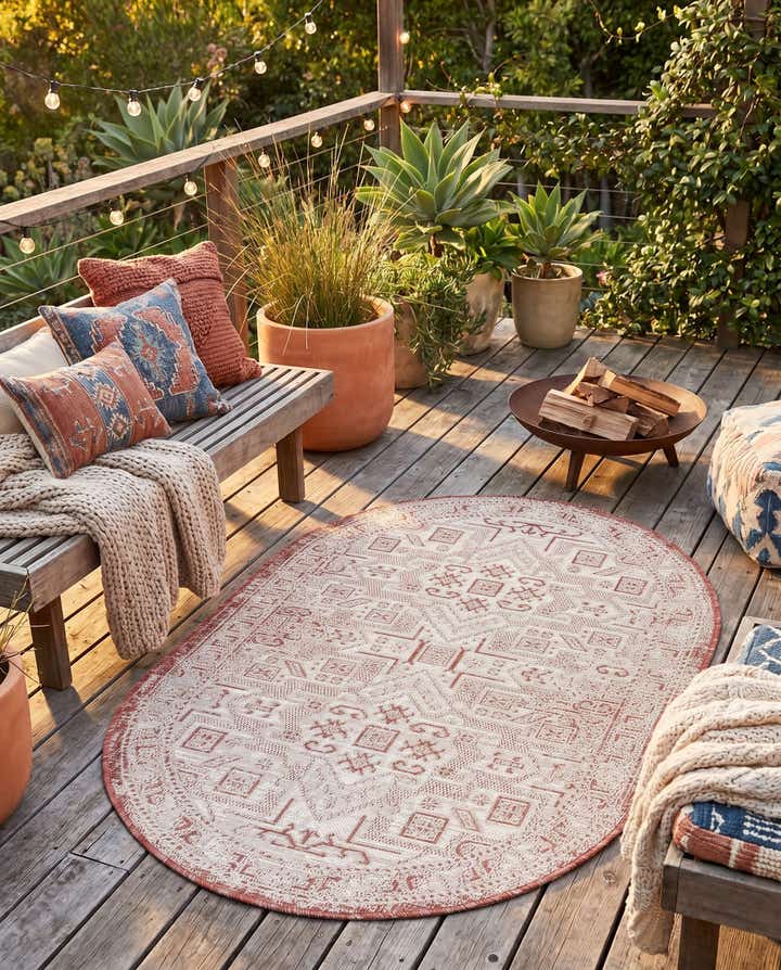 3' x 5' 3 Easy-Clean Aztec Indoor / Outdoor Oval Rug