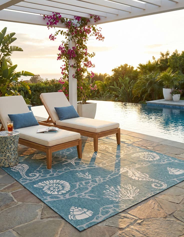 Detail image of 7' 10 x 7' 10 Easy-Clean Coastal Indoor / Outdoor Square Rug