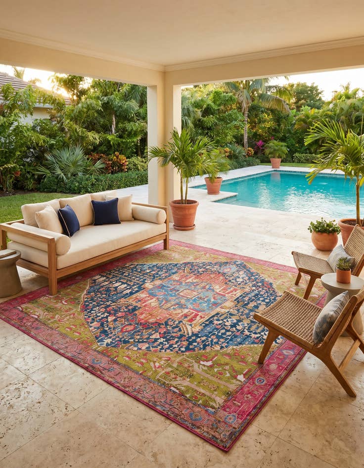 Detail image of 10' x 10' Easy-Clean Traditional Indoor / Outdoor Square Rug