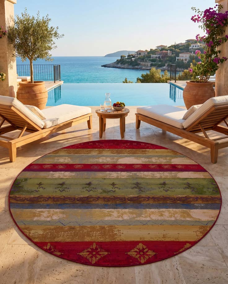 Detail image of 8' x 8' Easy-Clean Modern Indoor / Outdoor Round Rug