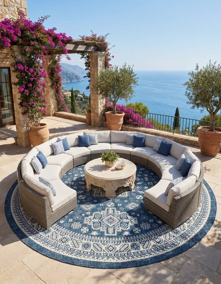 Detail image of 13' x 13' Easy-Clean Aztec Indoor / Outdoor Round Rug