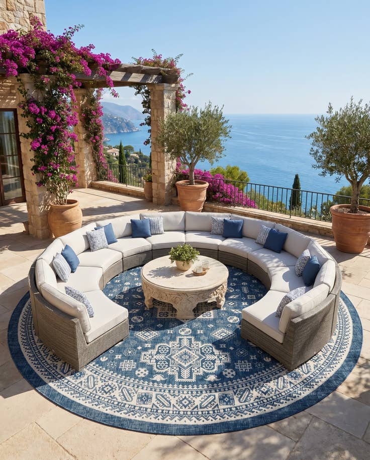 Detail image of 13' x 13' Easy-Clean Aztec Indoor / Outdoor Round Rug
