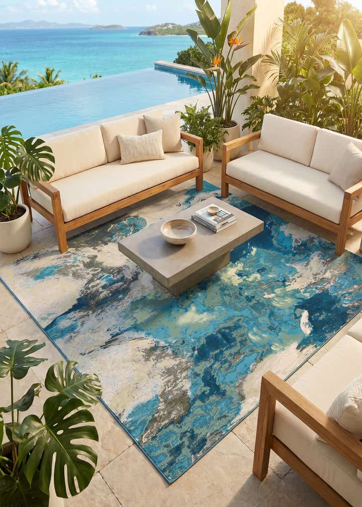 7' 10 x 7' 10 Easy-Clean Modern Indoor / Outdoor Square Rug