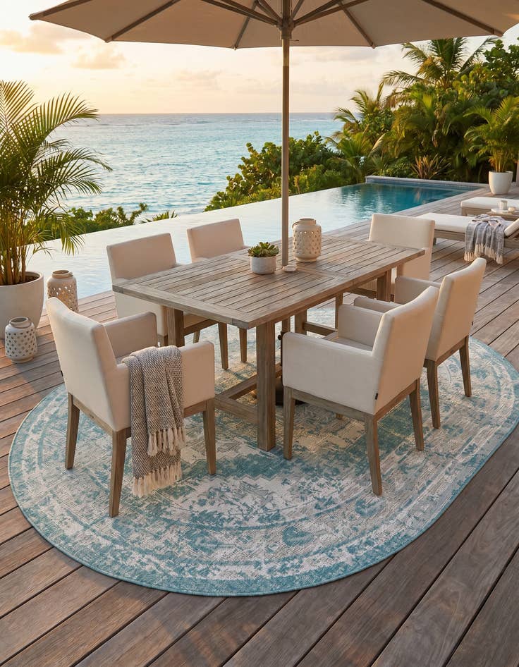 Detail image of 7' 10 x 10' Easy-Clean Traditional Indoor / Outdoor Oval Rug