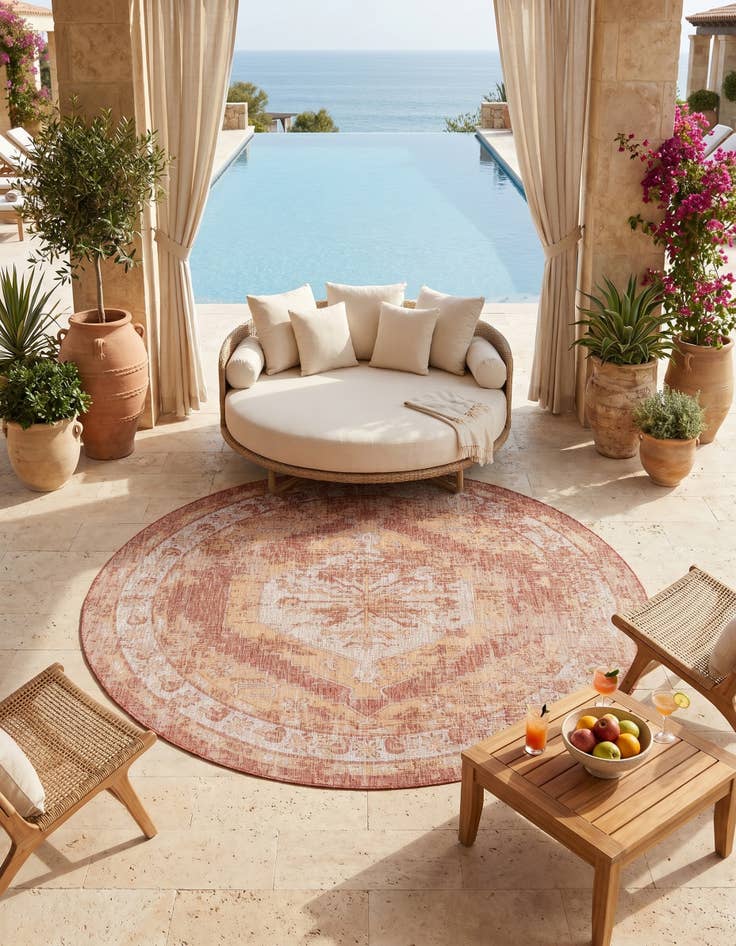 Detail image of 10' x 10' Easy-Clean Traditional Indoor / Outdoor Round Rug